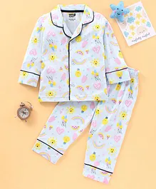KandyFloss by Amul Full Sleeves Pajama Set Rainbow Print - White