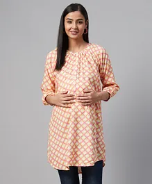 Anayna Three Fourth Sleeves Printed Maternity Top - Pink