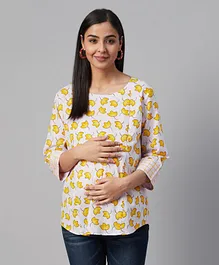 Anayna Three Fourth Sleeves Floral Printed Maternity Top - White