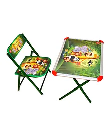 Planet Of Toys Wooden Study Table & Chair Animals Print - Green