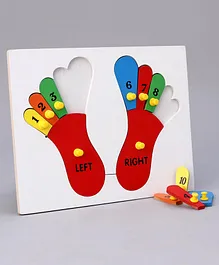 Mindz Wooden Knob and Peg Number Feet Puzzle Multicolor - 12 Pieces