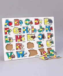 Mindz Wooden Knob and Peg Uppercase Alphabets Puzzle Multicolor - 26 Pieces