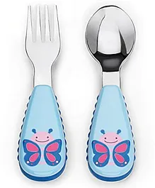 Skip Hop Stainless Steel Fork & Spoon Set Butterfly Print - Blue