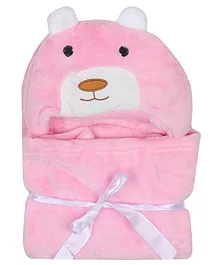 Tiekart Teddy Design Hooded Blanket - Pink