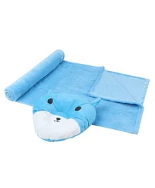 Tiekart Blanket With Teddy Design Pillow - Blue