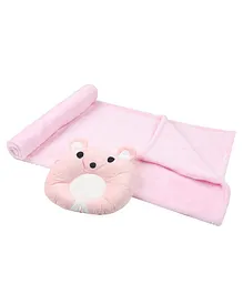 Tiekart Blanket With Teddy Design Pillow - Pink