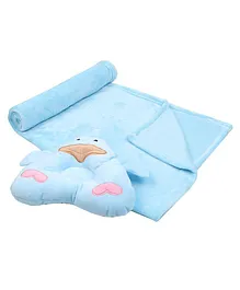 Tiekart Blanket With Penguin Design Pillow - Blue