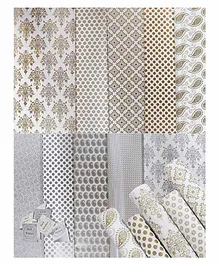 Asian Hobby Crafts Printed Gift Wrapping Paper Golden Silver - Pack of 10 (Design May Vary)