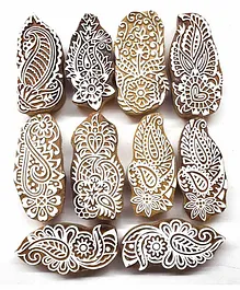 Asian Hobby Crafts Wooden Printing Stamp Block Hand-Carved Pack of 10 - Brown