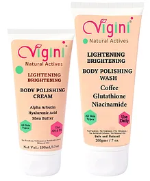 Vigini Natural Body Lightening Brightening Cream 100G +  Exfoliating Polishing Gel Wash Coffee  Charcoal - 200 ml