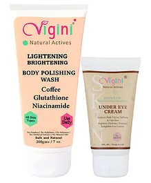 Vigini Natural Under Eye Dark Circle Gel Cream 20G + Body Lightening  Brightening Polishing Gel Cream Coffee Charcoal Wash - 200 ml