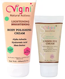 Vigini Natural Under Eye Dark Circle Gel Cream 20G +  Body Lightening Brightening Cream - 100 gm