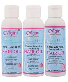VIGINI Early Anti Greying Prevention Damage Control And Anti Dandruff Hair Oil Pack of 3 - 100 ml each