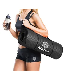 Boldfit Extra Thick Yoga Mat NBR Material with Carrying Strap - Black
