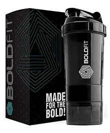 Boldfit Gym Spider Shaker Bottle with Extra Compartment Black - 500 ml