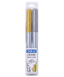 Doms Super Soft Metallic Brush Pens Pack of 2 - Silver Gold