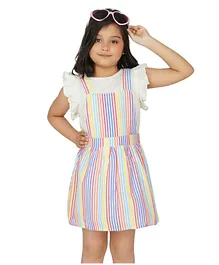 Dress My Angel Cap Sleeves Top With Striped Dress - Multi Color
