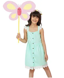 Dress My Angel Sleeveless Button Down Lace Hem Dress - Green