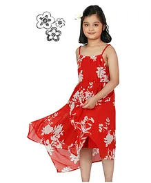 Dress My Angel A Symmetrical Floral Print Sleeveless Dress - Red
