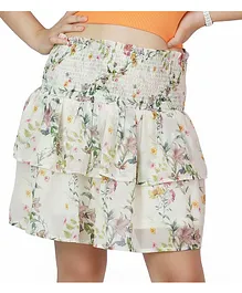 Dress My Angel Floral Pint Layered Skort - Off White