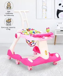 2 in 1 Baby Walker With Musical Piano Shape Toy Tray - Pink White
