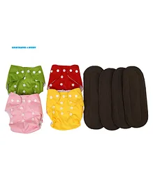 Longlife All in One Washable Reusable Adjustable Cloth Diapers with Inserts Pack of 8 - Multicolor