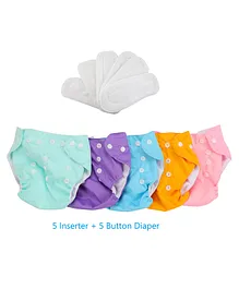 Longlife All in One Washable Reusable Adjustable Cloth Diapers with Inserts Pack of 10 - Multicolor