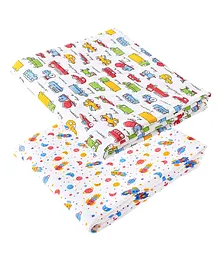 babywish 100% Natural Muslin Baby Swaddle Blankets Vehicles Print Pack of 2 - Multicolour
