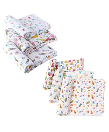 babywish 100% Natural Muslin Baby Swaddle Blankets Leaf Print Pack of 6 - White