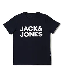 Jack & Jones Junior Half Sleeves Tee Text Print - Blue