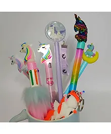 TERA13 Unicorn Theme Pens And 1 Keyring Pack of 6 - Multicolour