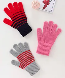 Model Unisex Gloves Striped Prints - Red Grey Pink