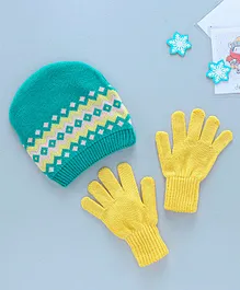 Model Woollen Cap & Gloves Set - Yellow Blue