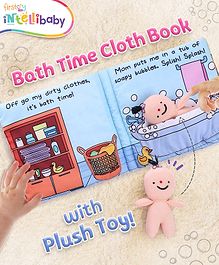 Intellibaby Premium It's Bath Time Cloth Book with Removable Plush Doll | Good Habits, Cleanliness & Hygiene Crinkling Sound | Paediatrician Approved | CE & BIS Certified