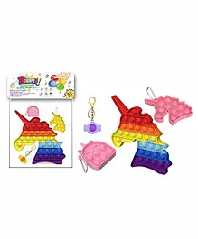 Emob Unicorn Shape Pop Bubble Stress Relieving Silicone Pop It Fidget Toy Pack of 3 - Multicolor