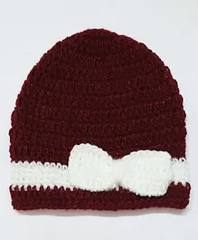 Knits & Knots Solid Colour Bow Detailing Cap - Maroon