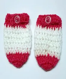Knits & Knots Solid Colour Mittens - Pink & White