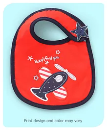 Babyhug Bib Airplane Embroidery - Red