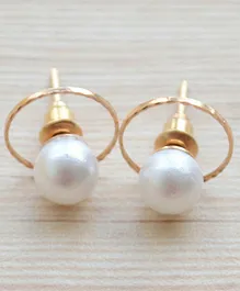 Pretty Ponytails  Pearl Earrings With Gold Circular Ear Jacket - Golden