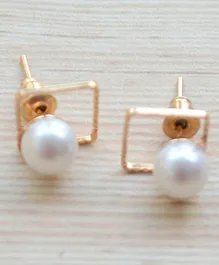 Pretty Ponytails  Pearl Earrings With Gold Square Ear Jacket - Golden