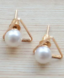 Pretty Ponytails  Pearl Earrings With Gold Triangular Ear Jacket - Golden
