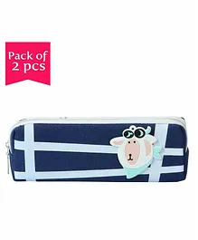 Enwraps Canvas Cloth Pencil Case Sheep Design Pouch With Zipper Pack of 2 - Blue