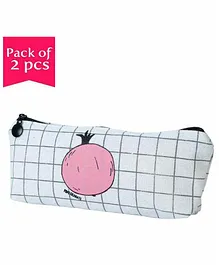 Enwraps Canvas Cloth Pencil Case Checks Design Pouch With Zipper Pack of 2 - White