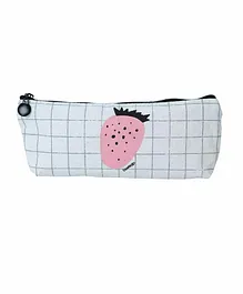 Enwraps Canvas Cloth Pencil Case Strawberry Design Pouch With Zipper - White