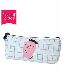 Enwraps Canvas Cloth Pencil Case Strawberry Design Pouch With Zipper Pack of 2 - White