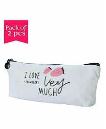 Enwraps Canvas Cloth Pencil Case Pouch Strawberry Print Pack of 2 - White