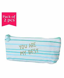 Enwraps Canvas Cloth Pencil Case Pouch Striped Pack of 2 - White Green