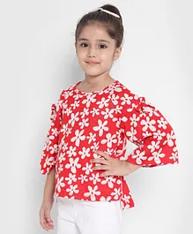 Natilene Three Fourth Sleeves Floral Print Top - Red