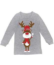 Plan B Full Sleeves Reindeer Print Christmas Thermal Tee - Grey