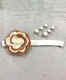 Kalacaree Crochet Flower Design Headband - White & Golden